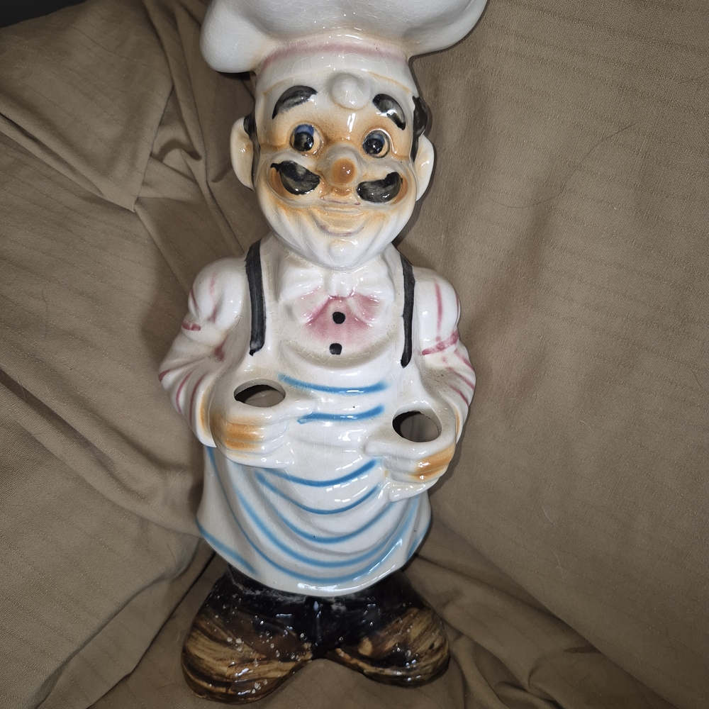 Charming Chef Ceramic Figurine with Pink and Blue Accents